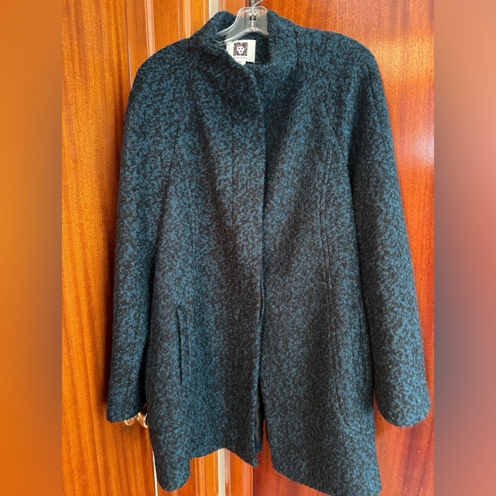 Women’s Anne Klein Wool Dress Coat Size XXL.  Turquoise Tweed